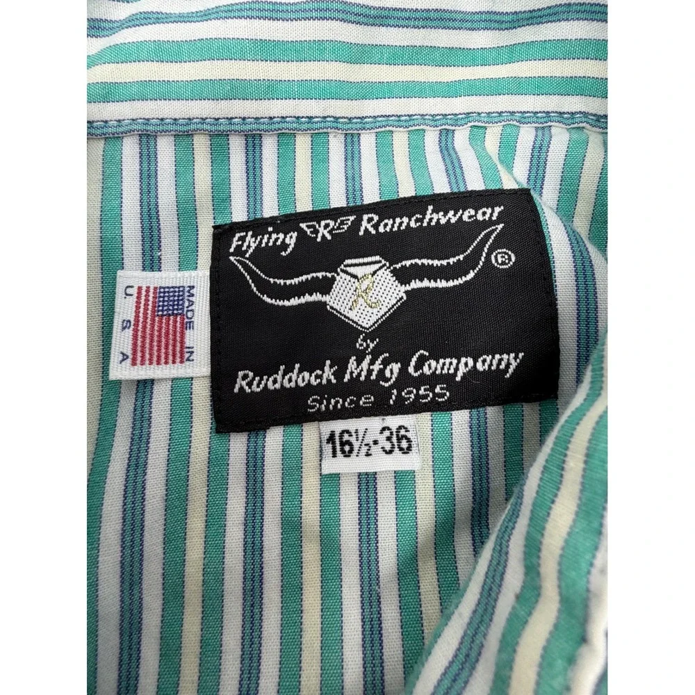 VTG Flying R Ranchwear Western Shirt Pearl Snap 16.5‎ x 36 Large Tall Stripe USA